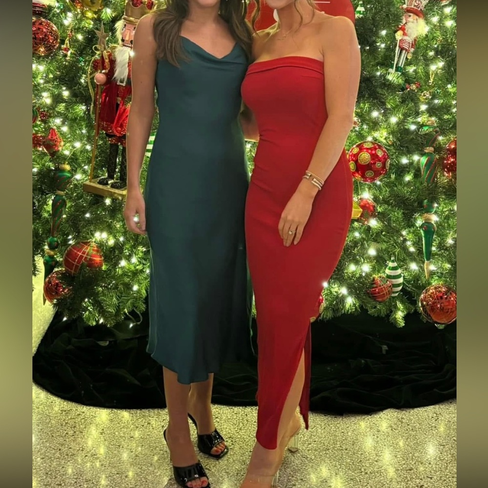 Green satin dress